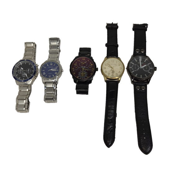 Vtg Watch Lot of 5 Mens Rocawear Time Piece Silver Black Leather Wrist Watches - Picture 1 of 14